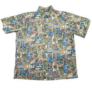 Reyn Spooner Hawaiian Shirt Mens XL Turtle Pineapple Palm Short Sleeve Popover